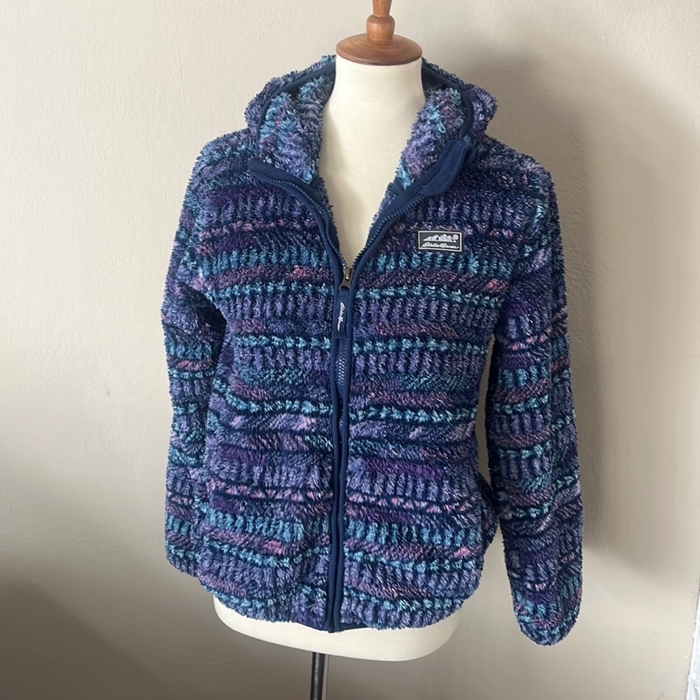 EDDIE BAUER SHERPA BLUE/PINK HOODED JACKET SIZE 14/16